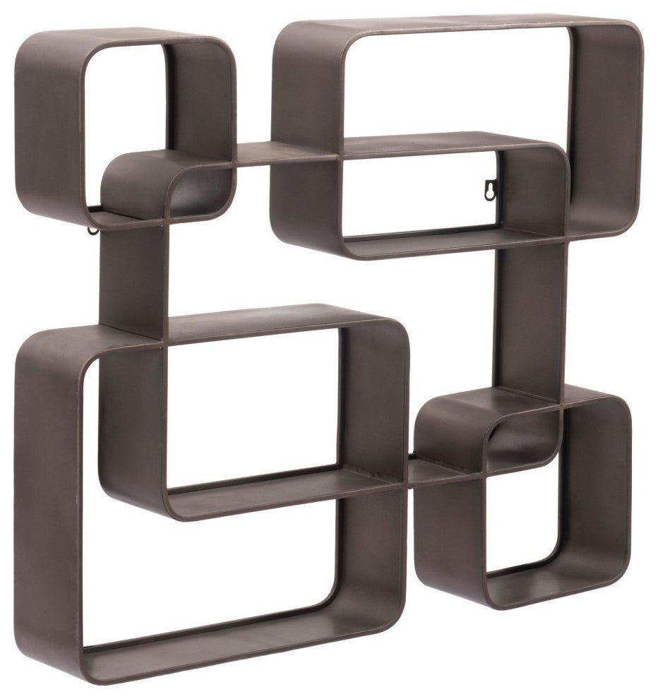Bookcase Wall Shelf Rack, Steel Metal, Antique Gray, Lounge Hospitality