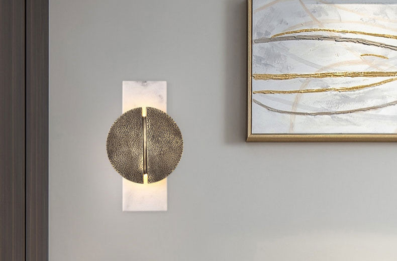 Modern Marble Wall Lamp in Designer Style for Living Room, Bedroom, Copper, Warm Light