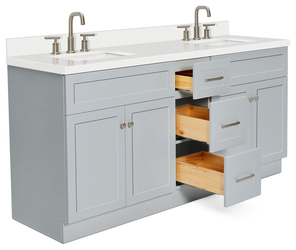 ARIEL Hamlet 73" Double Bath Vanity in Grey With Quartz Vanity Top