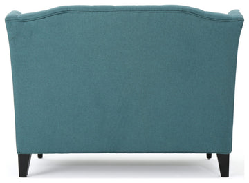 GDF Studio Leona Traditional High Back Tufted Winged Fabric Loveseat, Dark Teal