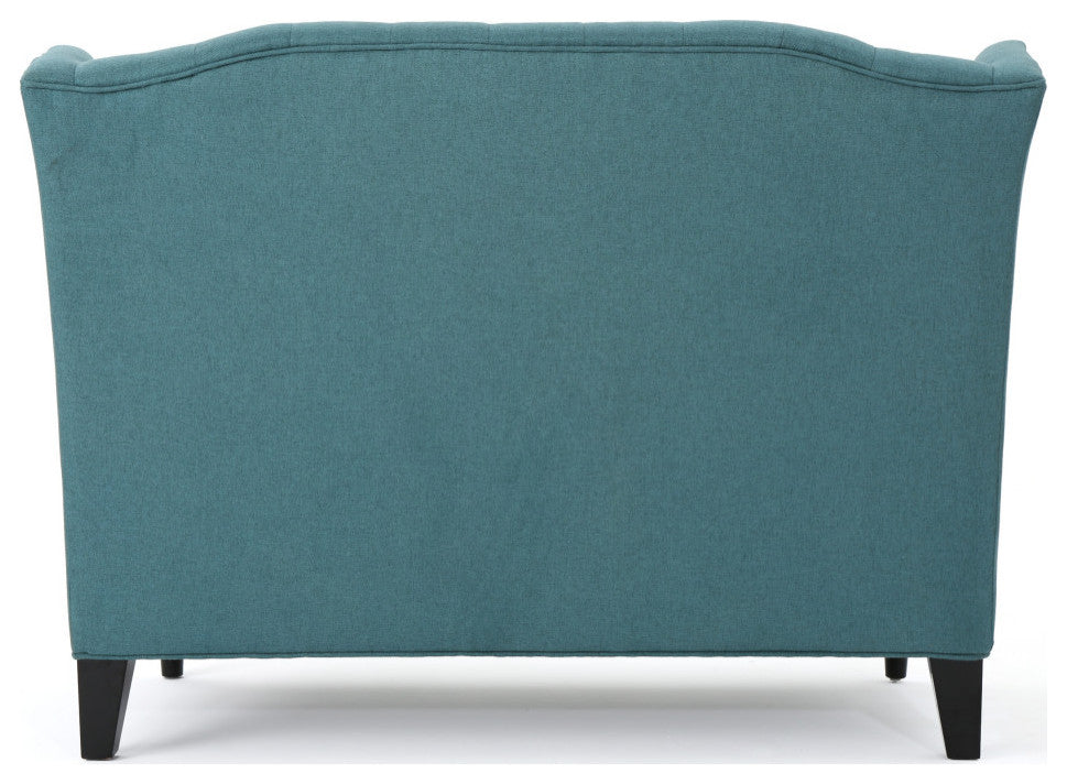 GDF Studio Leona Traditional High Back Tufted Winged Fabric Loveseat, Dark Teal
