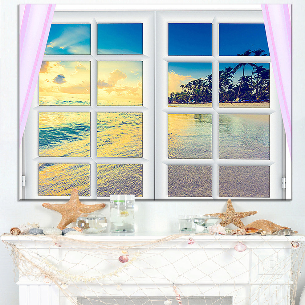 "Closed Window To Ocean Sunset" Oversized Landscape Wall Art Print, 40"x20"