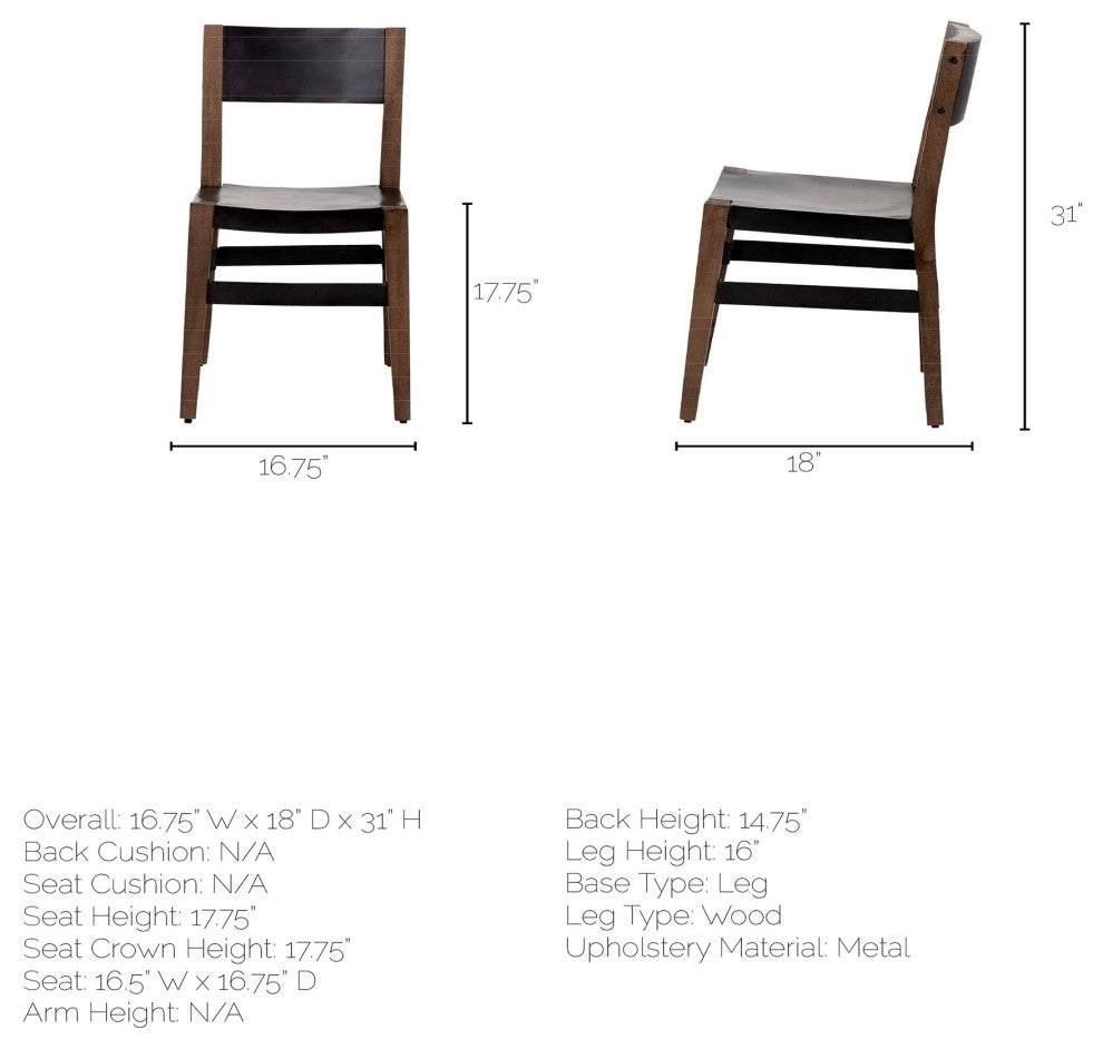 Nell Black Iron Seat With Medium Brown Solid Wood Frame Dining Chair