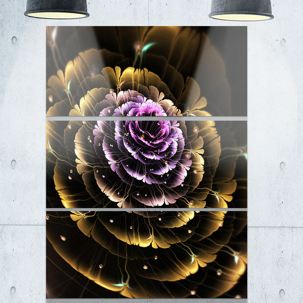 "Perfect Fractal Flower in Gold and Purple" Metal Wall Art, 3 Panels, 28"x36"