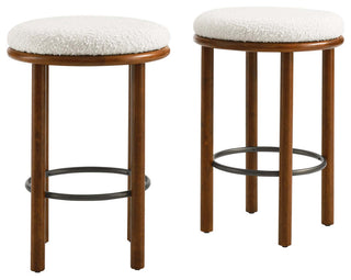 Fable Boucle Fabric Counter Stools - Set of 2 - Walnut Ivory