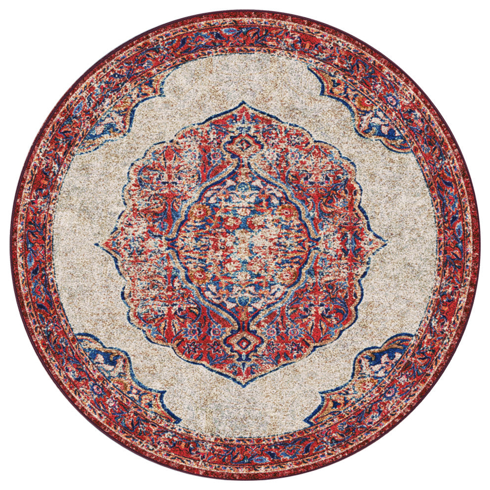 Jules + Cole Camilla Premium Area Rug | Traditional/Persian/Boho, Red, Indoor, Fall Harvest, 8'x8' Round