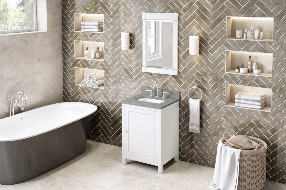 Astoria Transitional 24" White Vanity, Steel Grey Cultured Marble Vanity Top