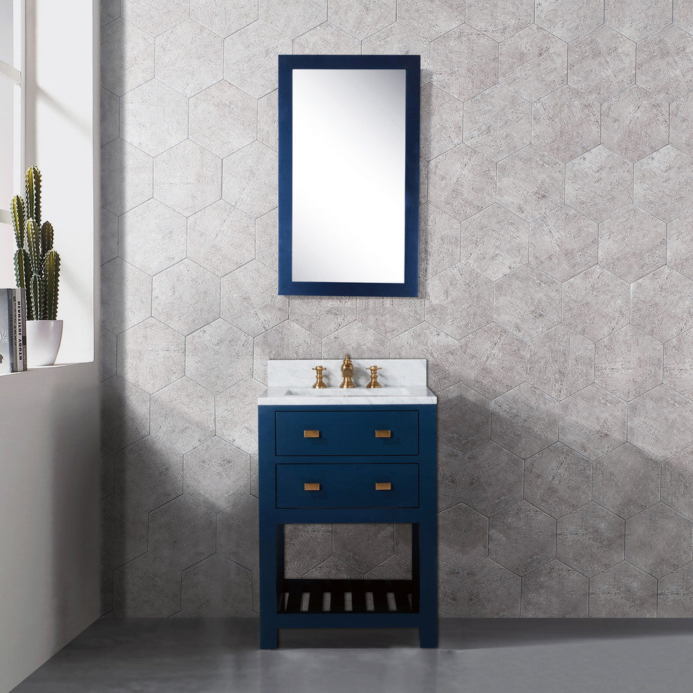 Madalyn 24" Monarch Blue Bathroom Vanity With Satin Brass Faucet And Mirror