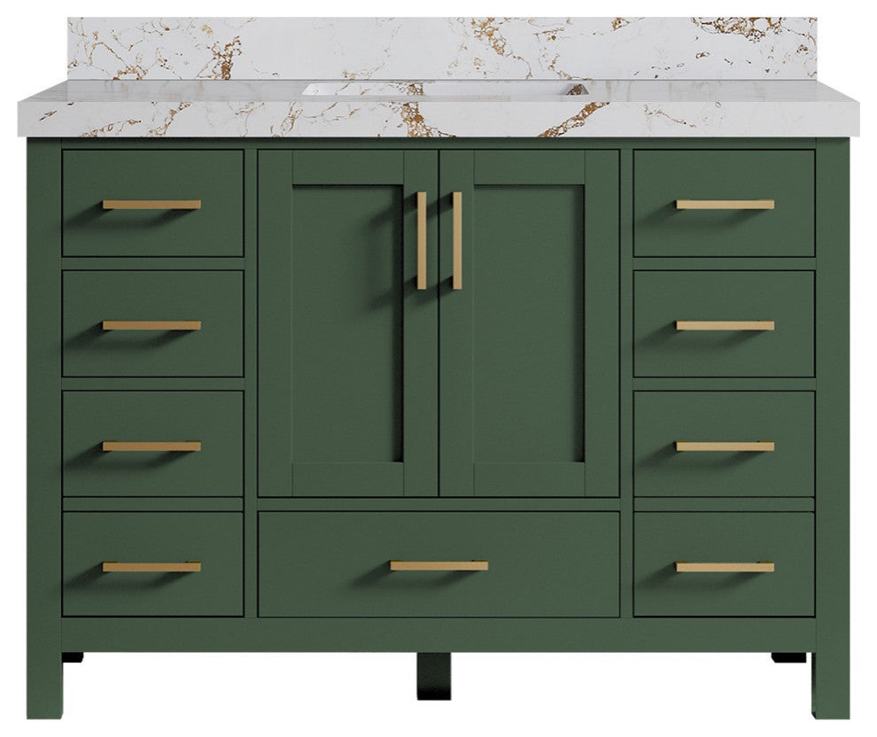 Malibu 48 Single Sink Bath Vanity in Lafayette Green 2" Viola Gold