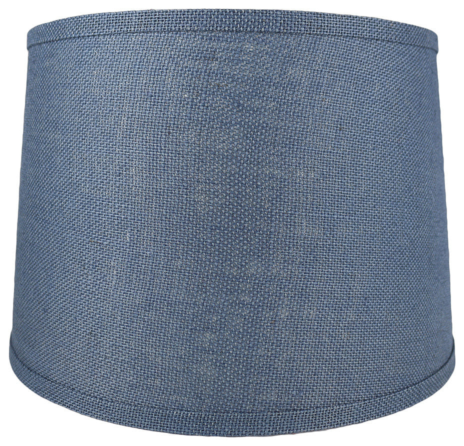 French Drum Burlap Lampshade, 14"x16"x11", Denim Blue