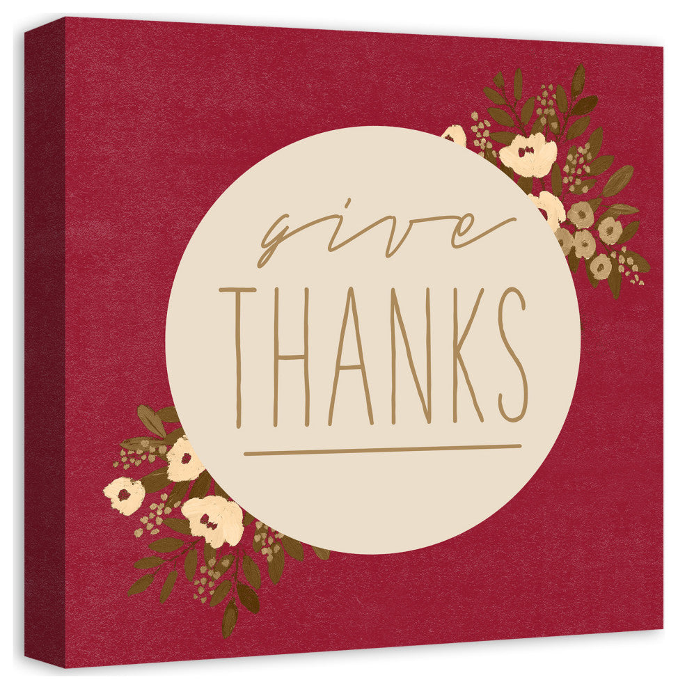 Give Thanks Circle Floral 16"x16" Canvas Wall Art