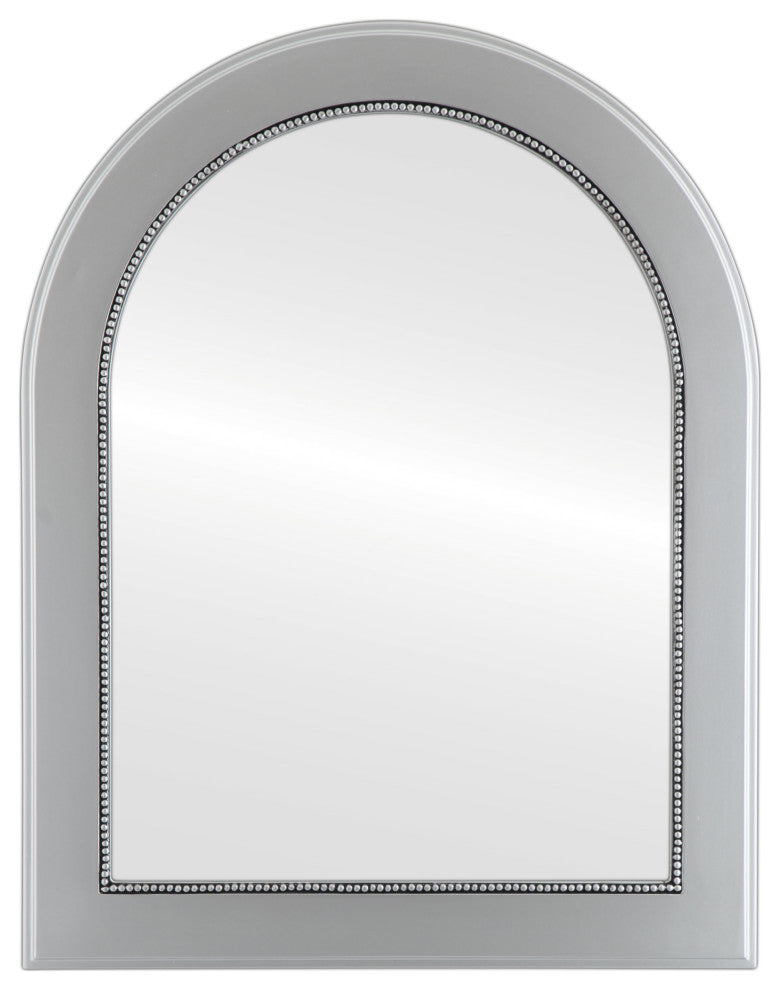 Yvonne Framed Vanity Mirror, Crescent Cathedral, 28.4"x36.4", Silver Spray