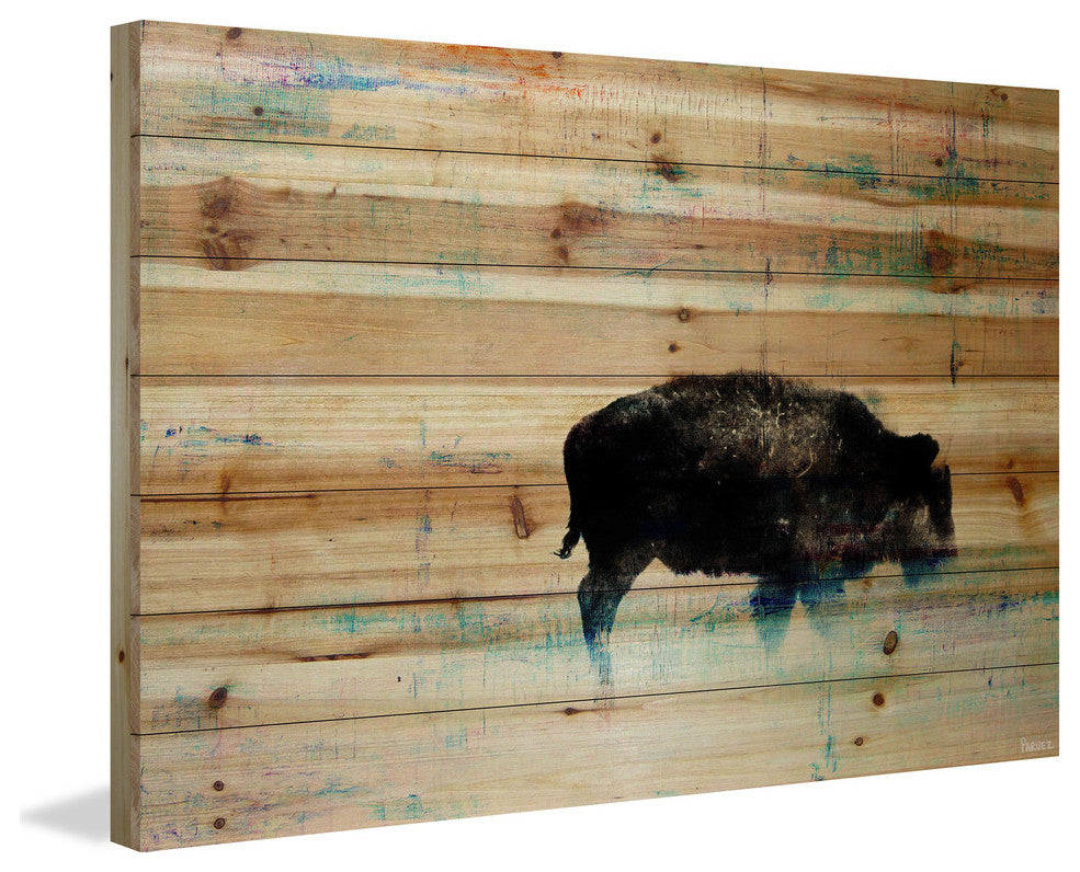 "The Buffalo Knows" Painting Print on Natural Pine Wood, 45"x30"