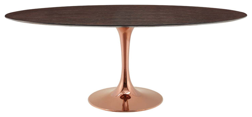 Dining Table, Oval, Wood, Rose Gold Dark Brown Brown Walnut, Modern, Cafe Bistro