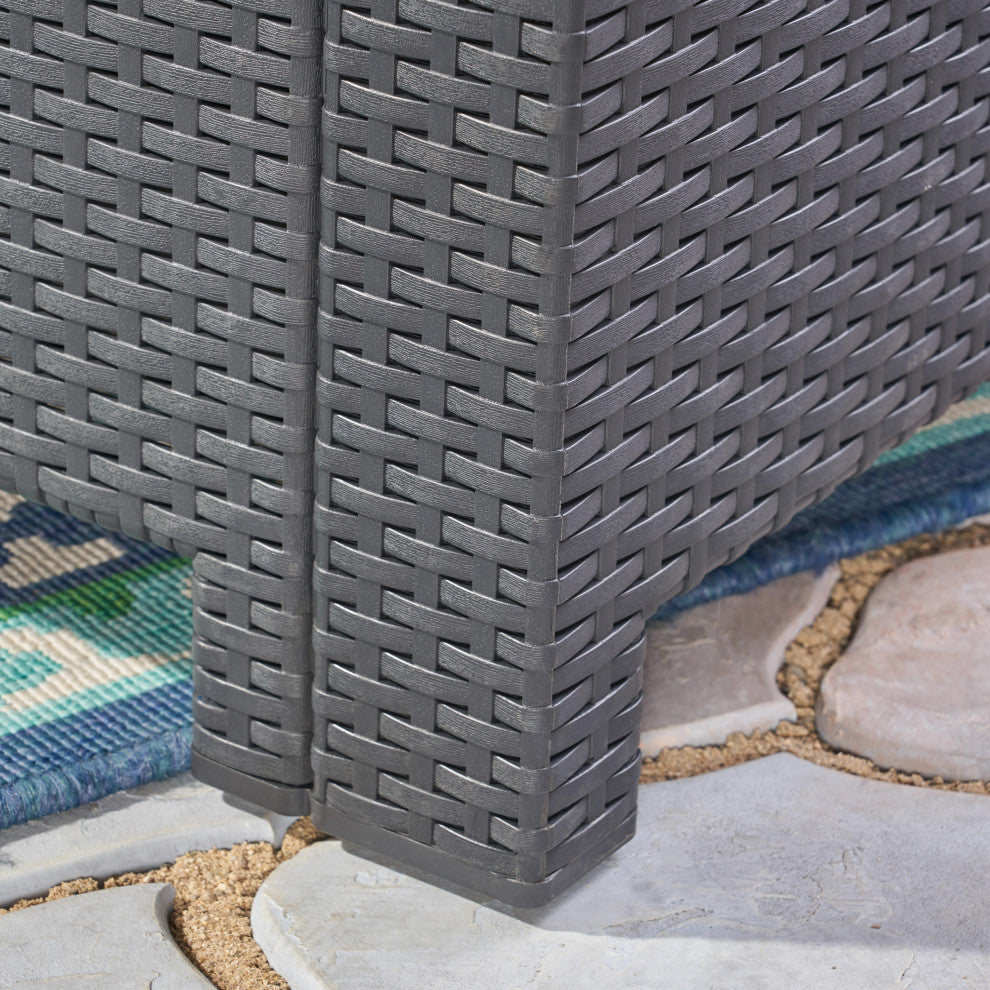 GDF Studio Maggie Outdoor Wicker Print 4 Chat Set with Fire Pit, Charcoal and Li