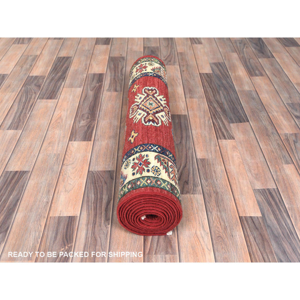 Fire Brick Afghan Super Kazak Wool Hand Knotted Runner Oriental Rug 2'10"x11'7"