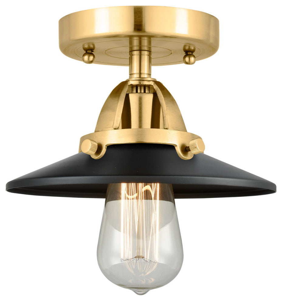Innovations 288-1C-SG-M6-BK-LED Railroad 1 Light Semi-Flush Mount, Satin Gold