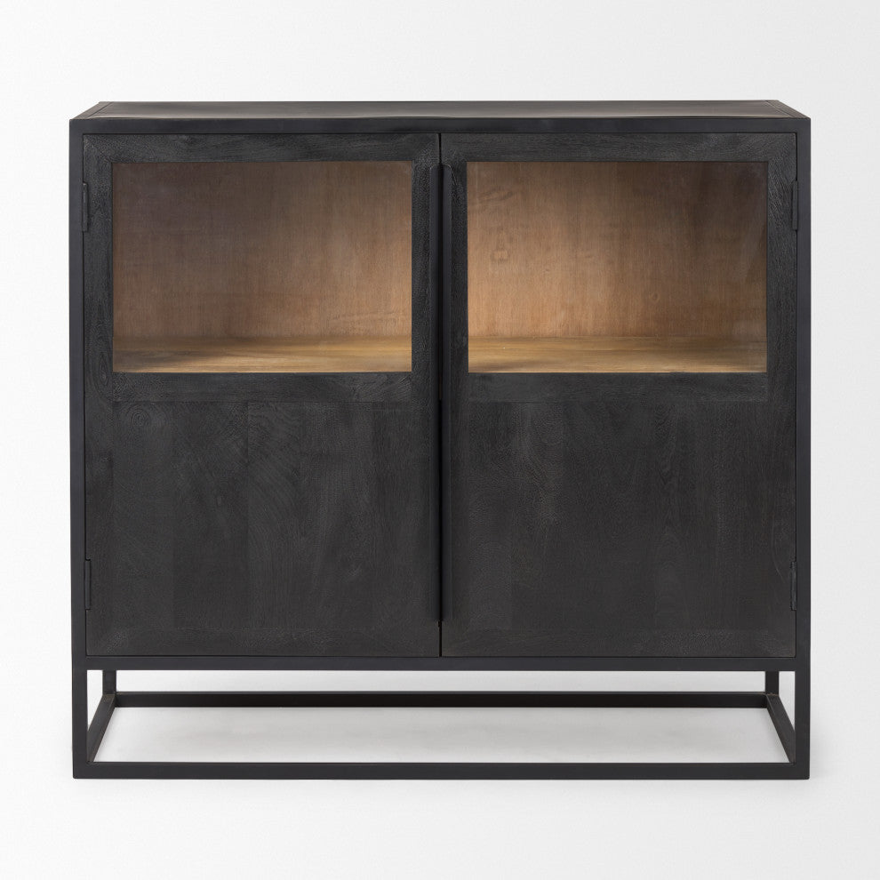 Sloan Dark Wood WithBlack Metal Frame Accent Cabinet