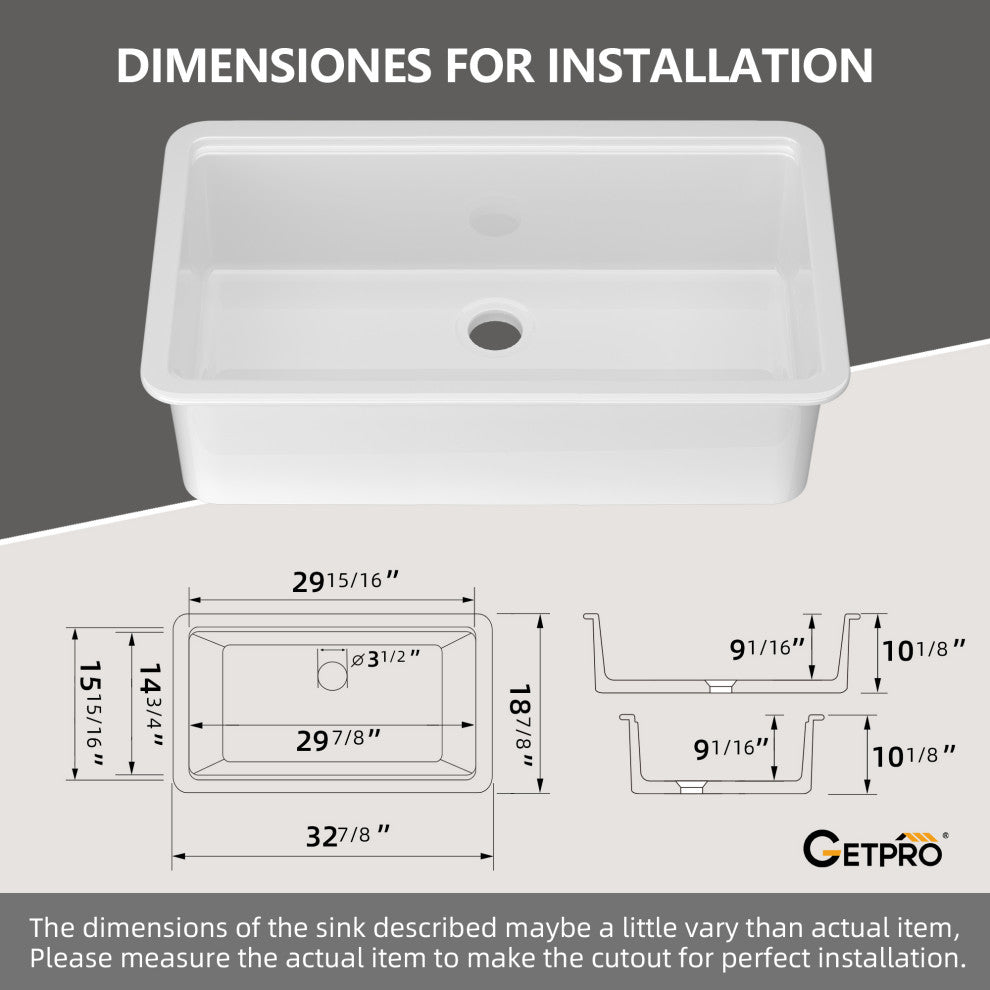 33"Lx18"W Drop-In/Undermount Single Bowl Farmhouse Kitchen Sink With Accessories