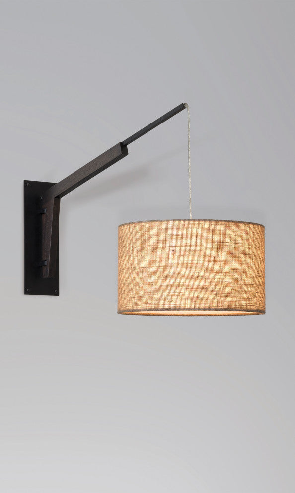 Talea 1-Light Articulate Wall Sconce, Dark Walnut/Burlap Shade, Textured Black Backplate