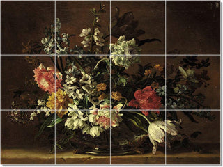 Jean-Baptiste Monnoyer Flowers Painting Ceramic Tile Mural #193, 24"x18"