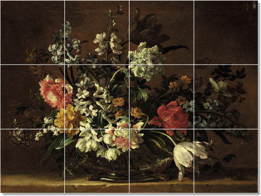 Jean-Baptiste Monnoyer Flowers Painting Ceramic Tile Mural #193, 24"x18"