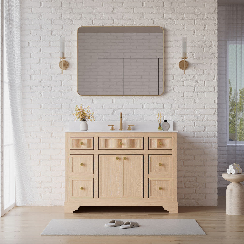 Solid Wood Bathroom Vanity with Carrara White Quartz Top, CUPC-certified Sink, 48"