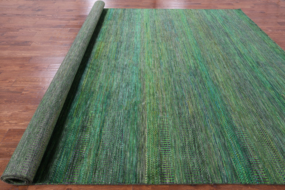 9' 10" X 13' 10" Super Savannah Gabbeh Wool and Silk Hand Knotted Rug Q6112