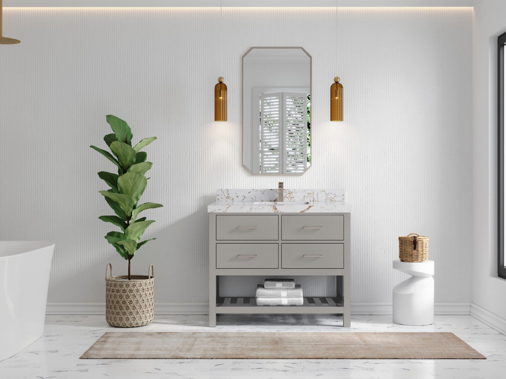Parker 42" Single Sink Bath Vanity, Elephant Skin Gray 2" Viola Gold