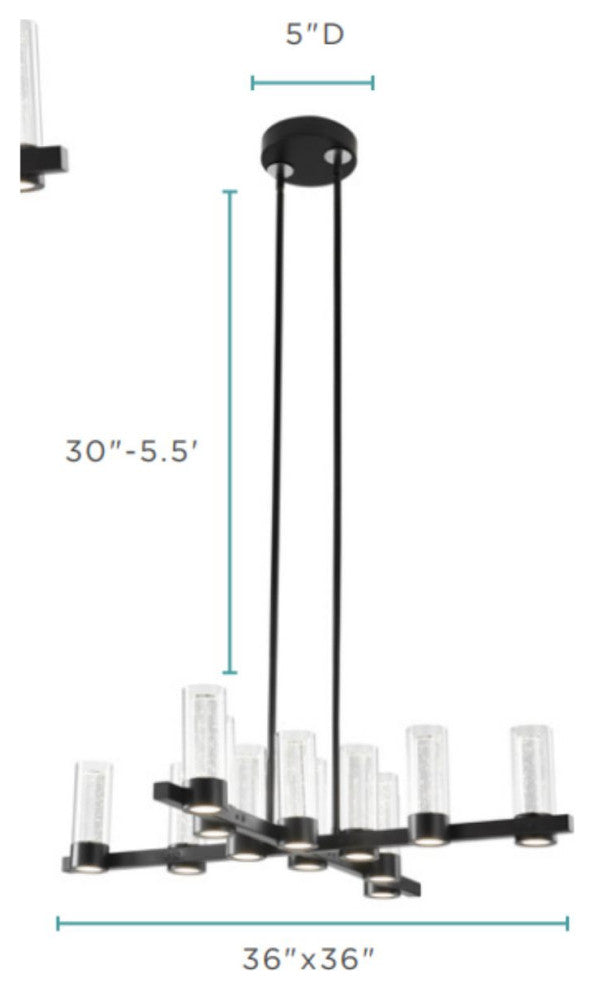 Victory 12 Light Dimmable Crystal Chandelier, Matte Black