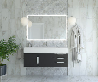 CastelloUSA Nile 48" Wall Mounted Vanity Set, Black, White Top, Brushed Nickel