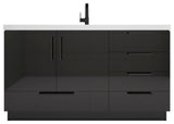 Carla 60" Freestanding Bathroom Vanity With Single Sink, Gloss Black