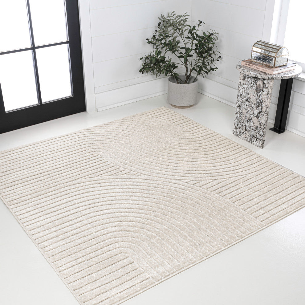 Hallie High-Low Minimalist Curve Geometric Indoor/Outdoor Area Rug