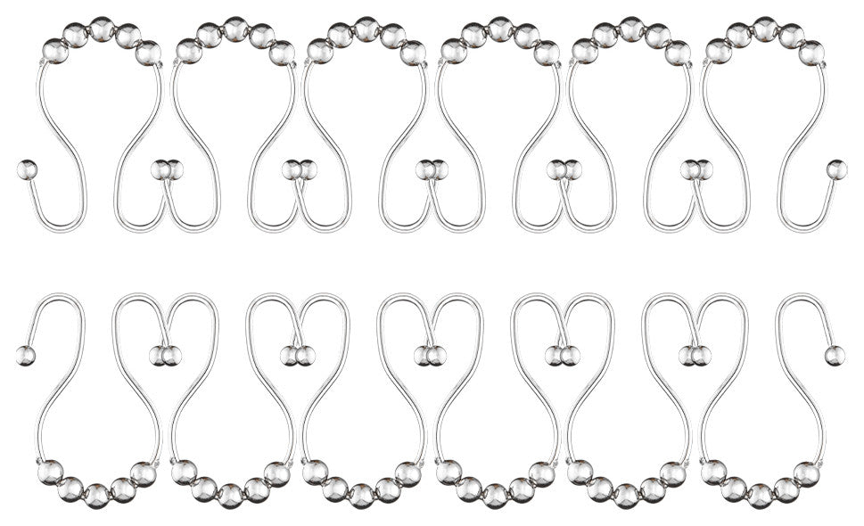 Utopia Alley Shower Hooks - Double Shower Curtain Rings for Bathroom, Set of 12, Chrome