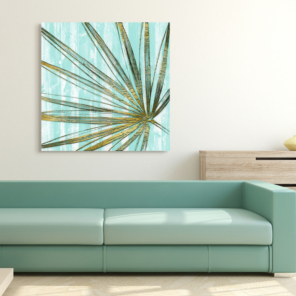 "Beach Frond in Gold" Glass Wall Art Free Floating Tempered Glass Print Set of 2