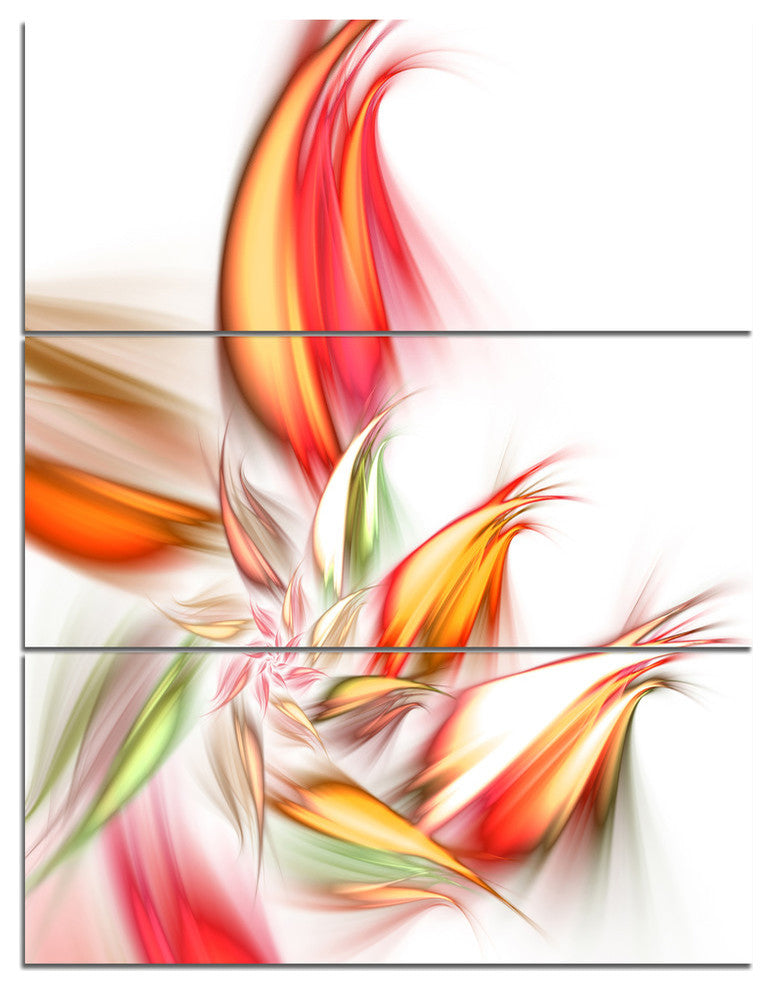 "Orange Pink Fractal Floral Shapes" Metal Wall Art, 3 Panels, 28"x36"