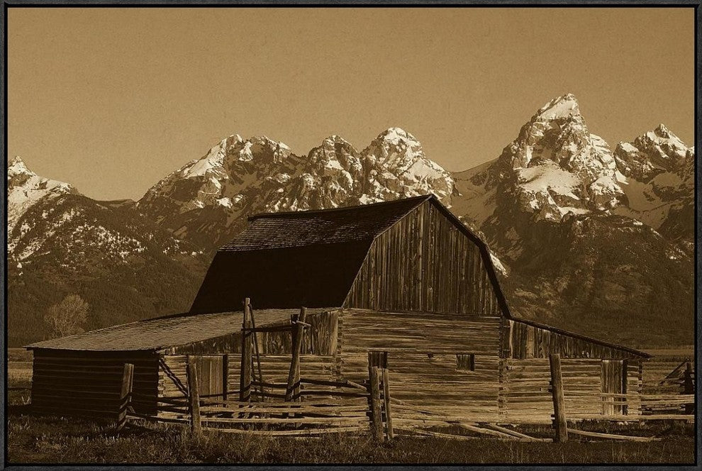 Cunningham Cabin In Front Of Grand Teton Range, Wyoming, Sepia, 36"x24"
