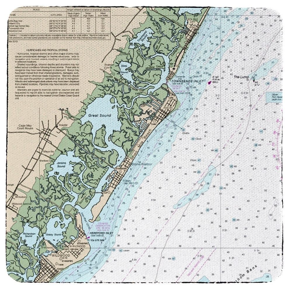 Little Egg Inlet to Hereford Inlet - Avalon, NH Nautical Map Coaster Set of 4