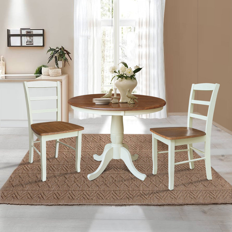 36" Round Pedestal Dining Table With 2 Madrid LadderBack Chairs