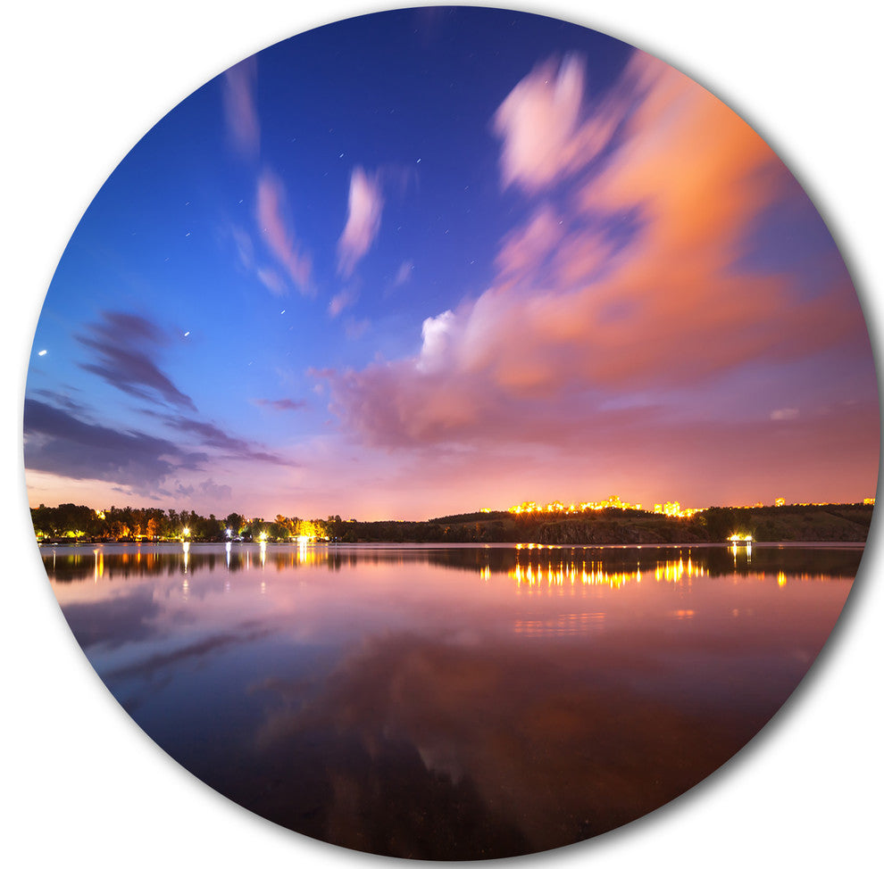 Night Sky Over River With Clouds, Photo Disc Metal Wall Art, 36"