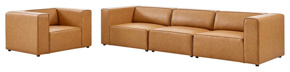 Armchair and Sofa Set, Faux Vegan Leather, Tan, Modern, Lounge Hospitality