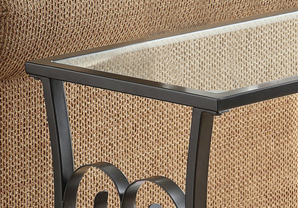 11.5" X 18.5" X 21.75" Black Metal Tempered Glass  Accent Table