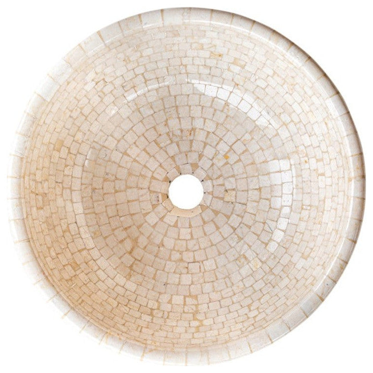 Botticino Marble Natural Stone Round Vessel Sink  (D)16" (H)6"
