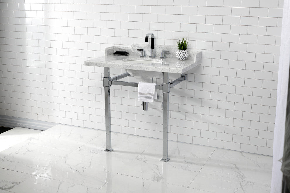 Kingston Brass LMS36MOQ1 36" Carrara Marble Console Sink, Legs
