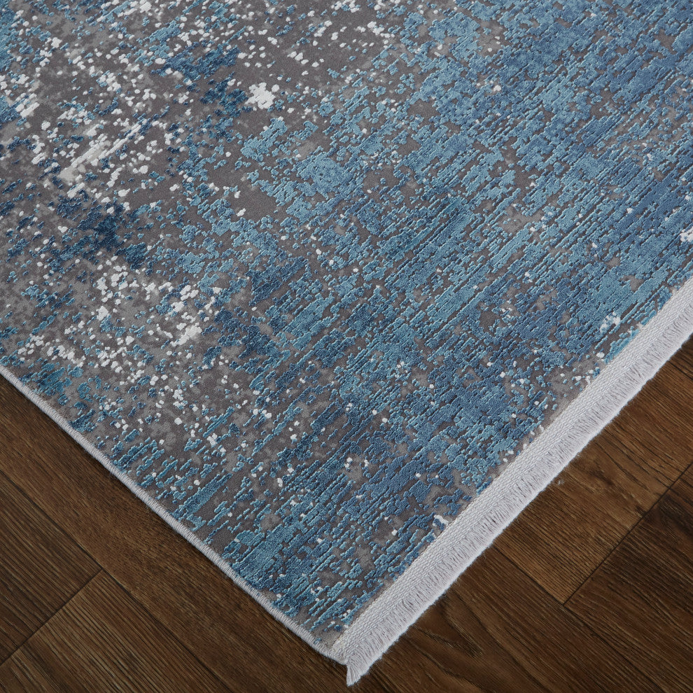 Weave & Wander Lindstra Rug, Blue/Silver Gray, 3ft-1in x 5ft Rug