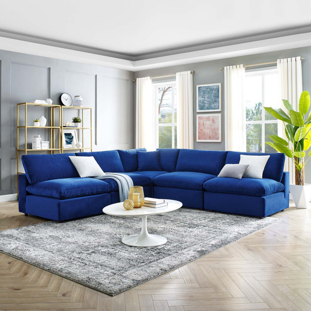 Sectional Sofa Set, Velvet, Blue Navy, Modern, Living Lounge Hotel Hospitality