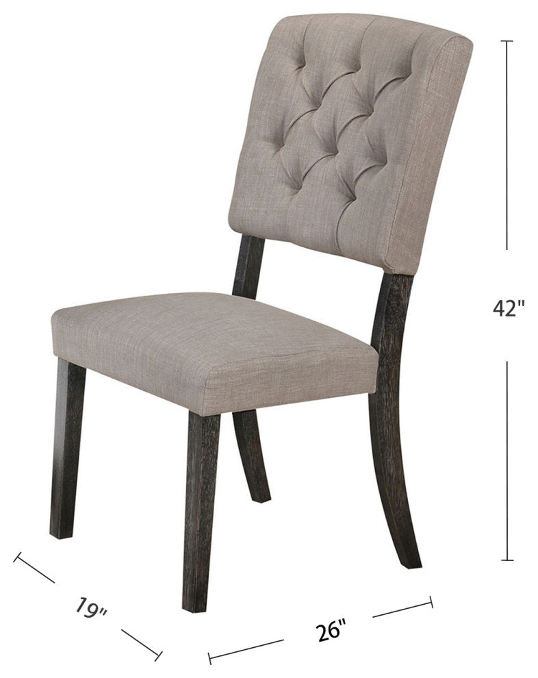 Set of 2 Upholstered Side Chair, Gray/Weathered Gray Oak Finish