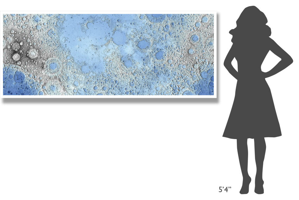 "Unmarked Decorative Topographic Map of the Moon, Projection" Paper Art, 77"x32"