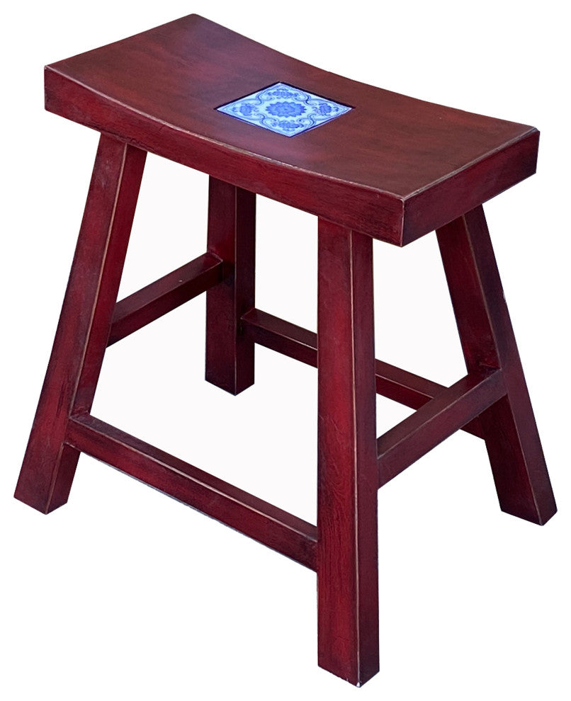 Handmade Blue White Porcelain Art Top Brick Red Single Seat Stool Hcs7356