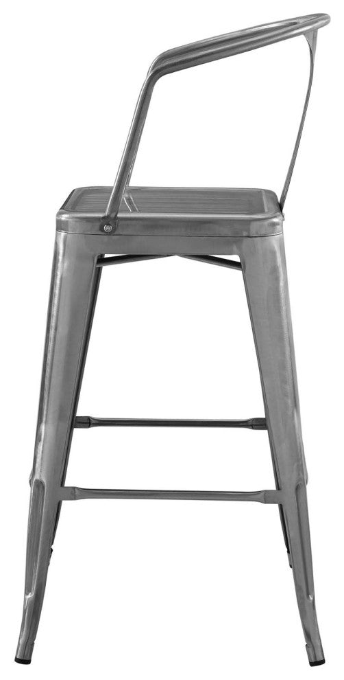 Bar Stool Chair Barstool, Set of 4, Metal, Gunmetal Silver, Modern, Bar Pub